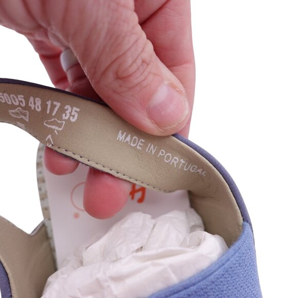 NIB Softinos by FLY London Alp Sandals Sz 35 US 4 Blue Leather Slingback Wedge - Picture 13 of 13